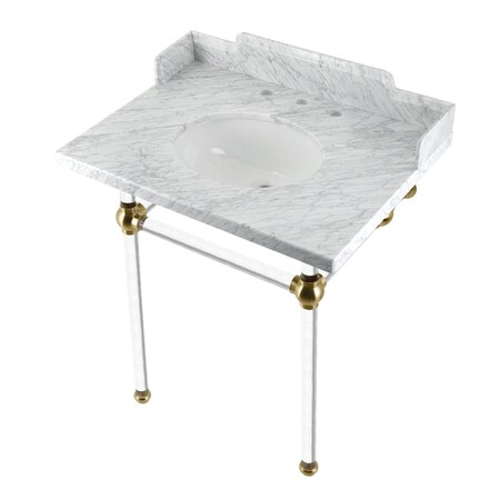 Kingston Brass 30 Carrara Marble Console Sink with Acrylic Legs, Marble WhiteBrushed Brass LMS30MA7